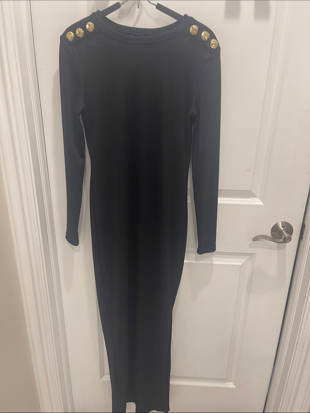 Generation Love Black Long Sleeve Midi Dress with Gold Buttons